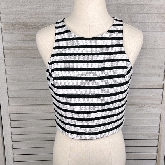 EXPRESS Knit Skirt Set Black & White Stripes Tank & Mini Skirt-2/Small - Picture 2 of 5